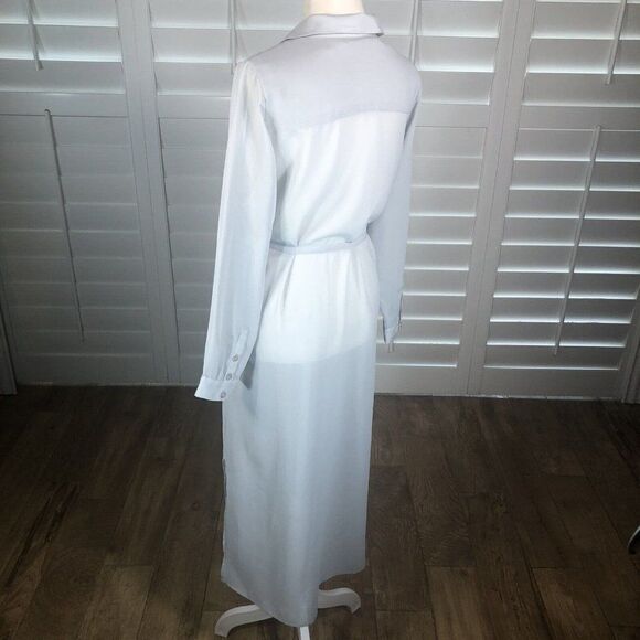 Soft Surroundings Pale Gray Sheer Chiffon Button Up Duster Dress PS Collared Tie - Picture 11 of 12